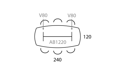 Vergadertafel 'V' Deens ovaal 240x120 cm